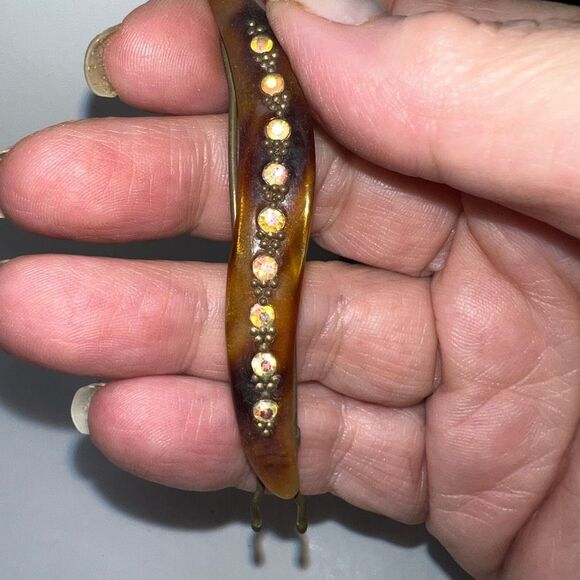 Vintage French Made Tortoise Shell With Crystal Inlay Hair Barrette - Picture 1 of 9